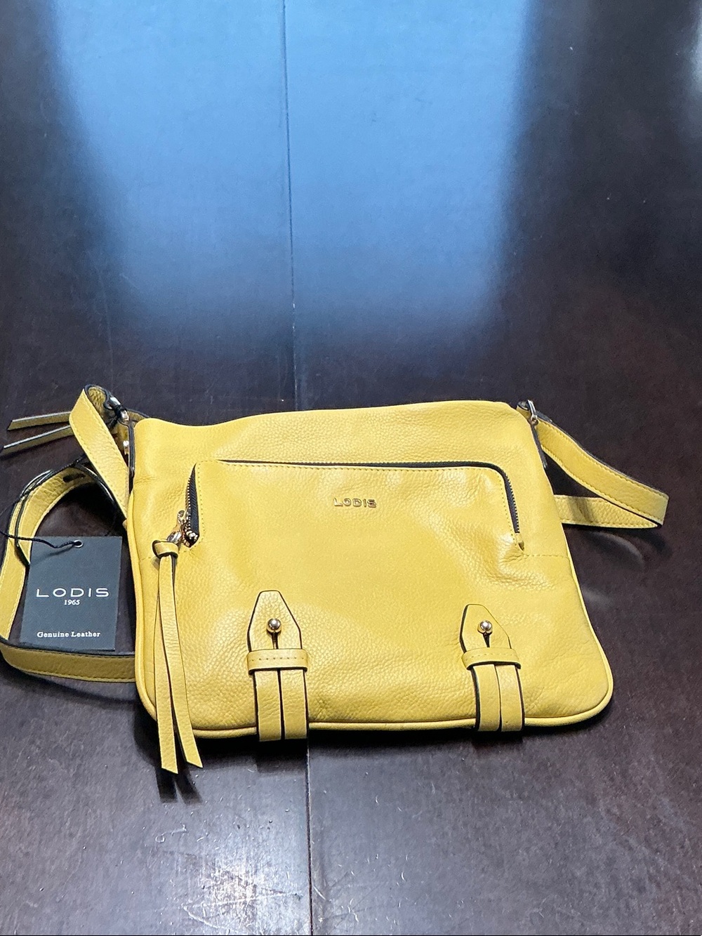 Lodis Mustard Yellow Leather Ellie Crossbody with Front Zip